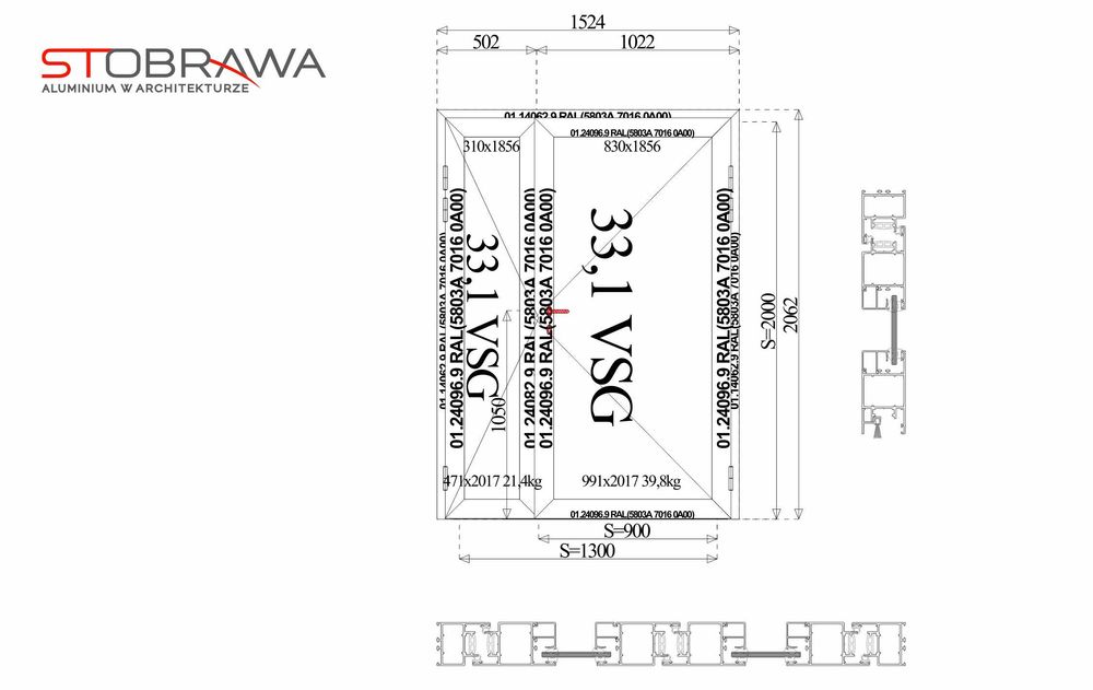 Drzwi aluminiowe przeszklone 130 dwuskrzydłowe - producent