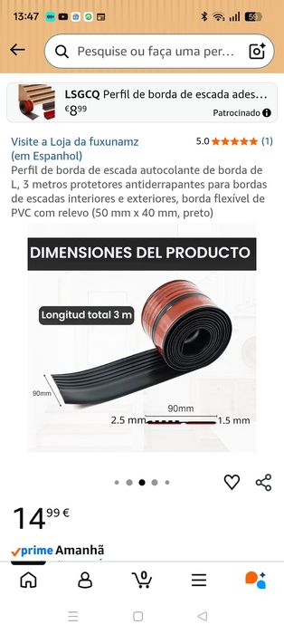 Vende-se Perfil de Borda de Escada Autocolante (Preto) – Novo e Embalado