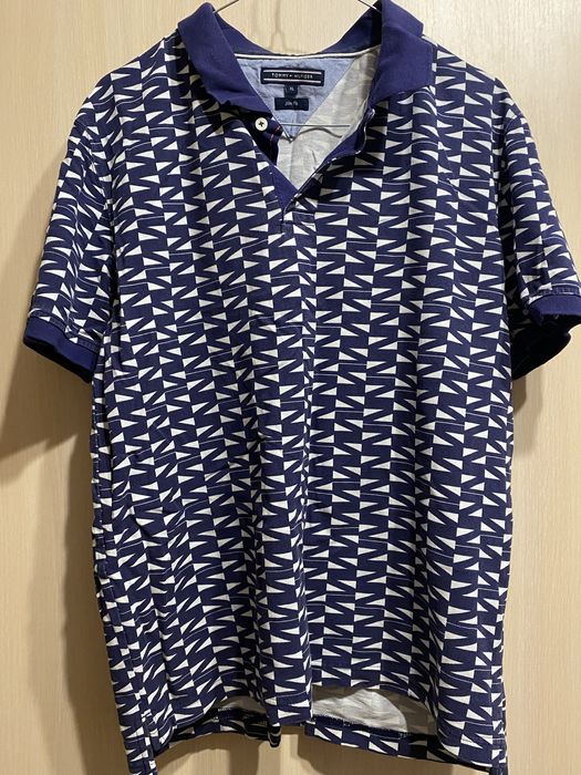 Поло Tommy Hilfiger XL синє з білим принтом