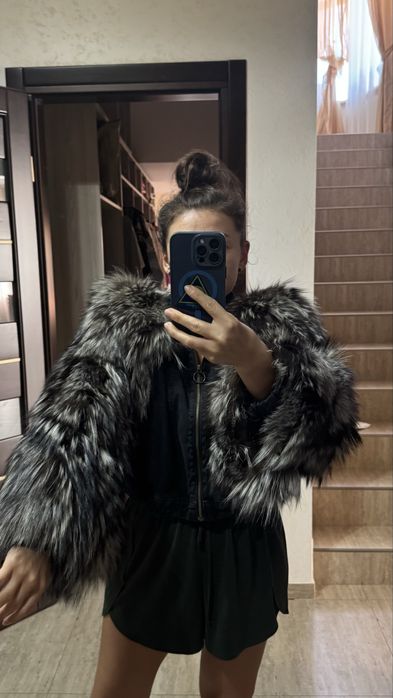 Оригинальная черная джинсовая Куртка с натуральной чернобуркой S Zara