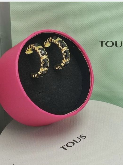 Kolczyki z misiem żółte srebro vermeil 925 z onyksem