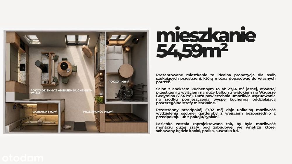 2 pokoje | 54,59 m² | Rynek pierwotny | Bez pośredników