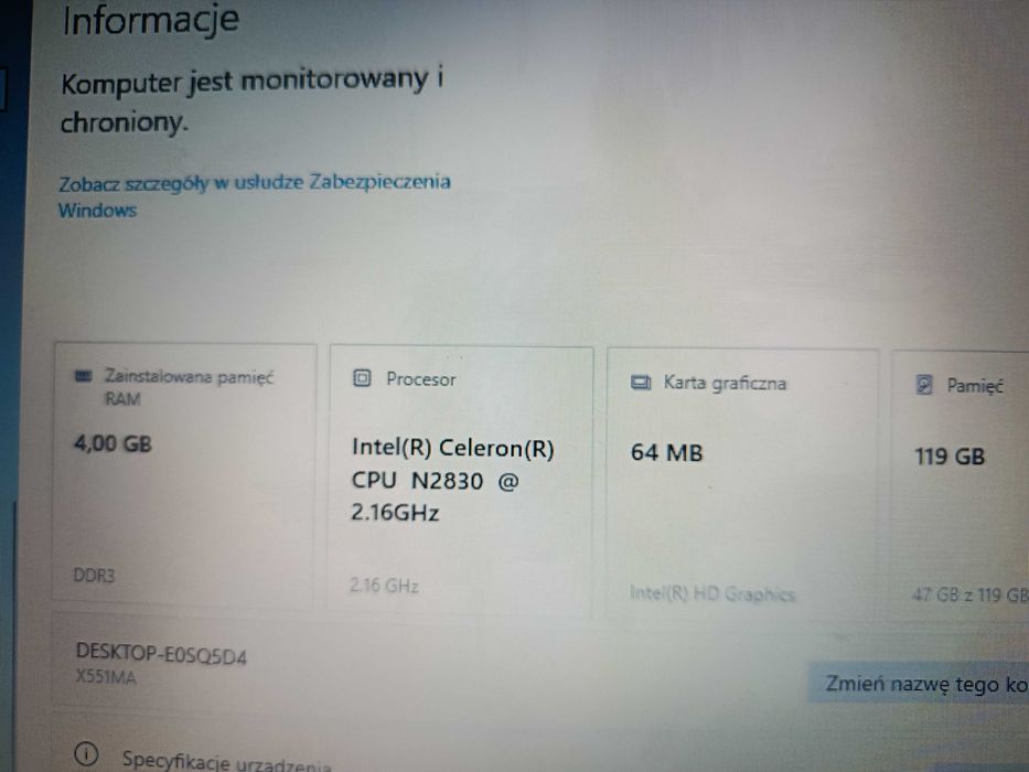 Laptop ASUS  Intel Celeron 2,16 GHz