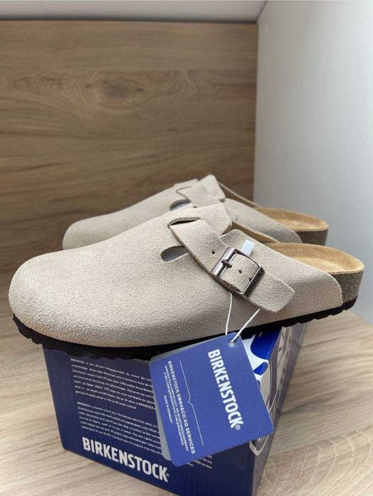 Тапки Birkenstock Beige Light slim біркеншток бостон замшеві