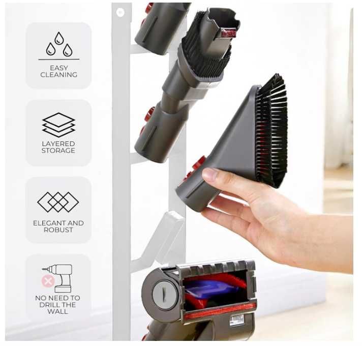 Metalowy stojak na odkurzacz Dyson kolor biały, na kółkach