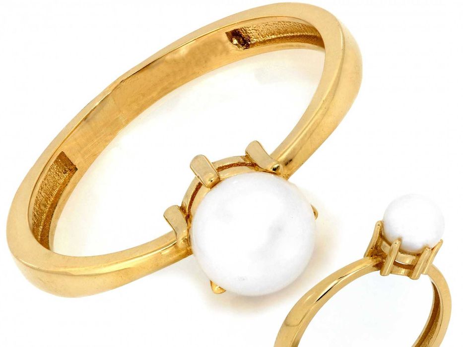 Elegancki złoty pierścionek z perłą NOWY PR 585 rozm 16