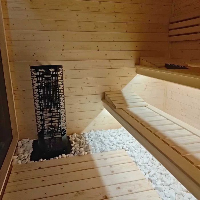 Sauna ogrodowa 6 × 2,5 m + JACUZZI  gotowa strefa SPA — PRODUCENT
