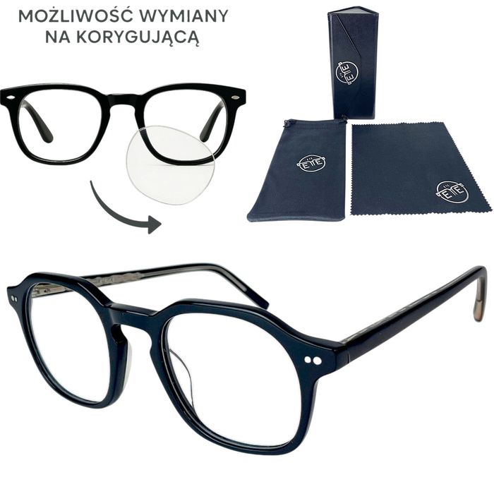 Okulary zerówki oprawki do komputera filtr blue lihgt+zestaw z etui