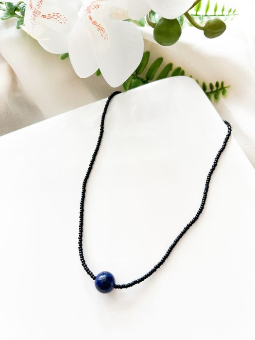 Naszyjnik lapis lazuli kamienie naturalne stal chirurgiczna