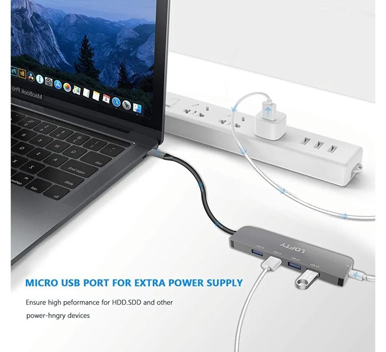 Hub C USB C 5 en 1, 4 USB 3.0 y 1 Puerto de Carga Tipo C a PD 5Gbps, M