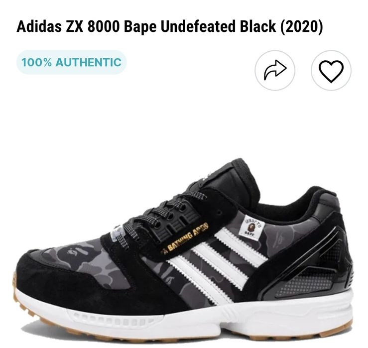 SAU ADIDAS ZX 8000 BAPE UNDEFEATED 25cm（아디다스 x 베이프 x 언