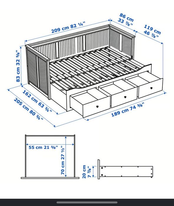 Cama indiv/dupla c/3 gav 80x200 cm Ikea