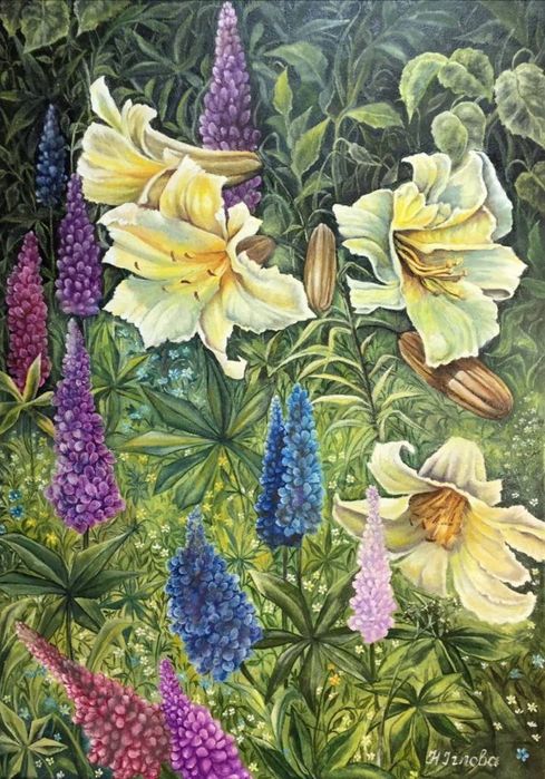 Картина олійна “Лілії” на полотні, 30×50 см, ручна робота, без рами