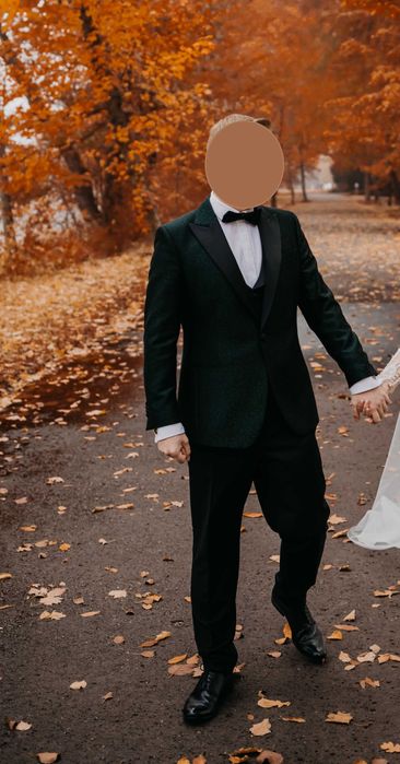 Garnitur smokingowy ślubny, żakard, szyty na miarę, Roland/Rogowski