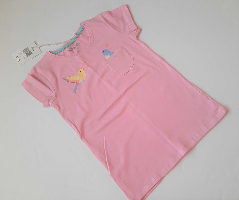 Piękna różowa bluzeczka bluzka 5.10.15. t-shirt ptaszki roz 128