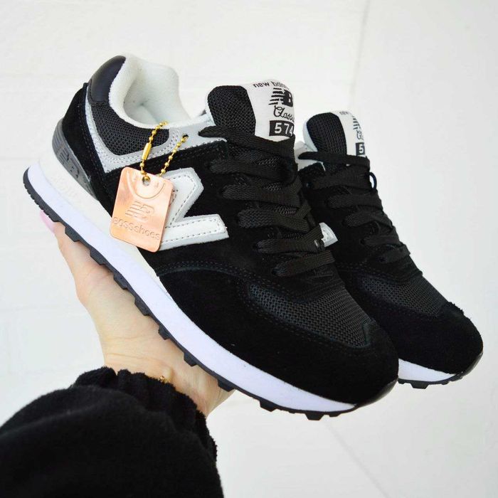 New Balance 574 Black White чорні з білим кросівки жіночі нью беленс баланс кроссовки кросовки