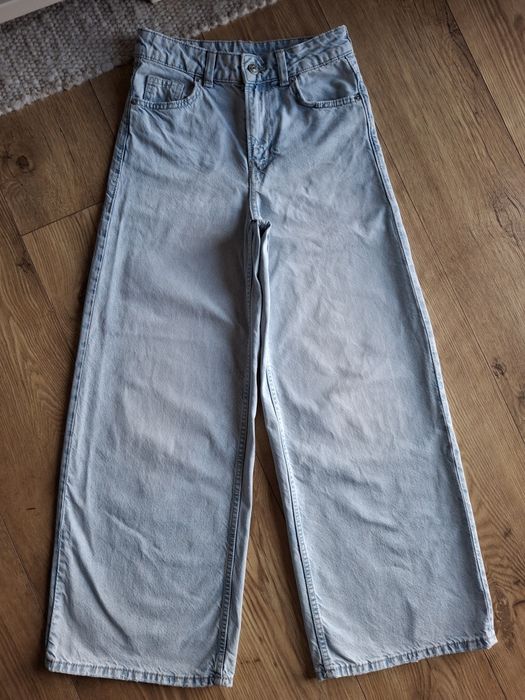 Rozmiar XXS, H&M jasne szerokie jeansy, spodnie jeansowe wide leg