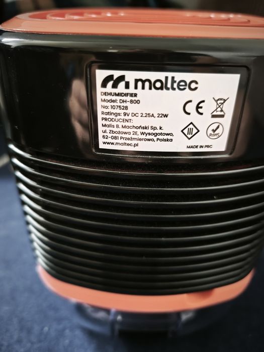 OSUSZACZ POWIETRZA pochłaniacz  wilgoci CICHY  MALTEC 0,8L czarny