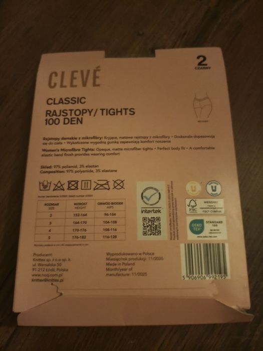Rajstopy CLEVE Classic Tights 100 DEN  2 Czarny