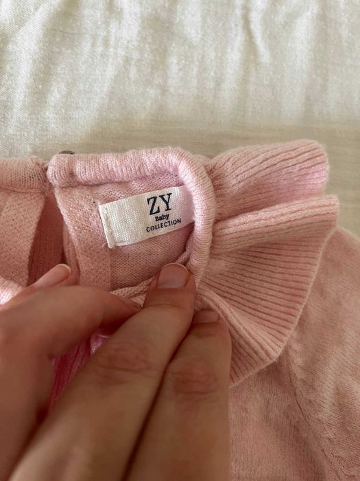 Camisola de malha ZY Baby rosa com gola de folho, 6-9 meses