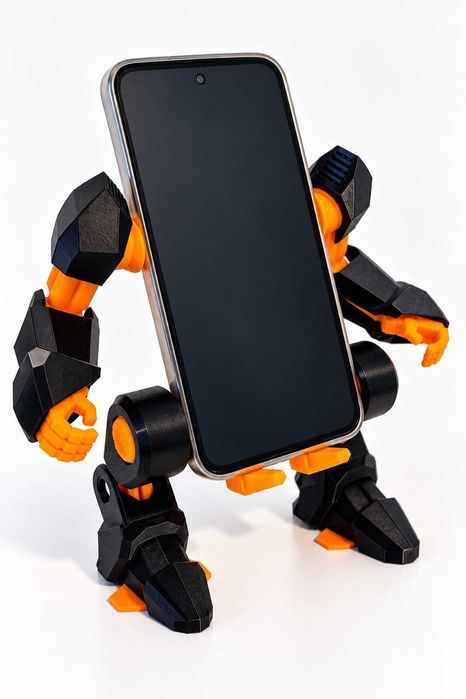 Robotyczny stojak na telefon 3D druk | Futurystyczny uchwyt | Orange & Black