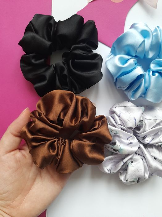 4 jedwabne gumki scrunchie silk jedwab naturalny  satyna