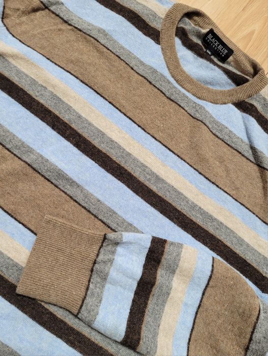 Sweter męski paski ciepły z wełny jagnięcej Black Blue  roz XXL