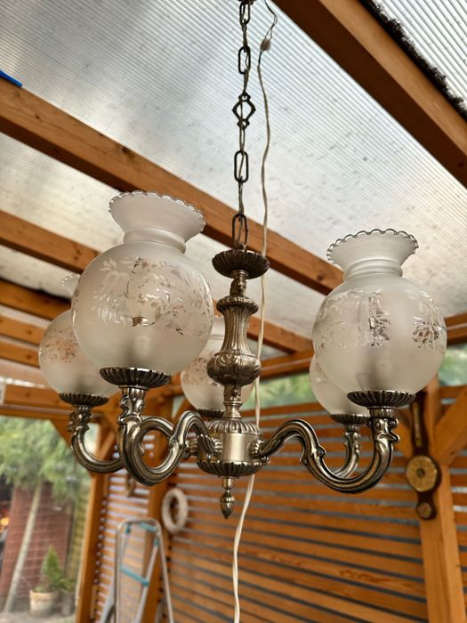 Zyrandol srebny 5 ramion vintage