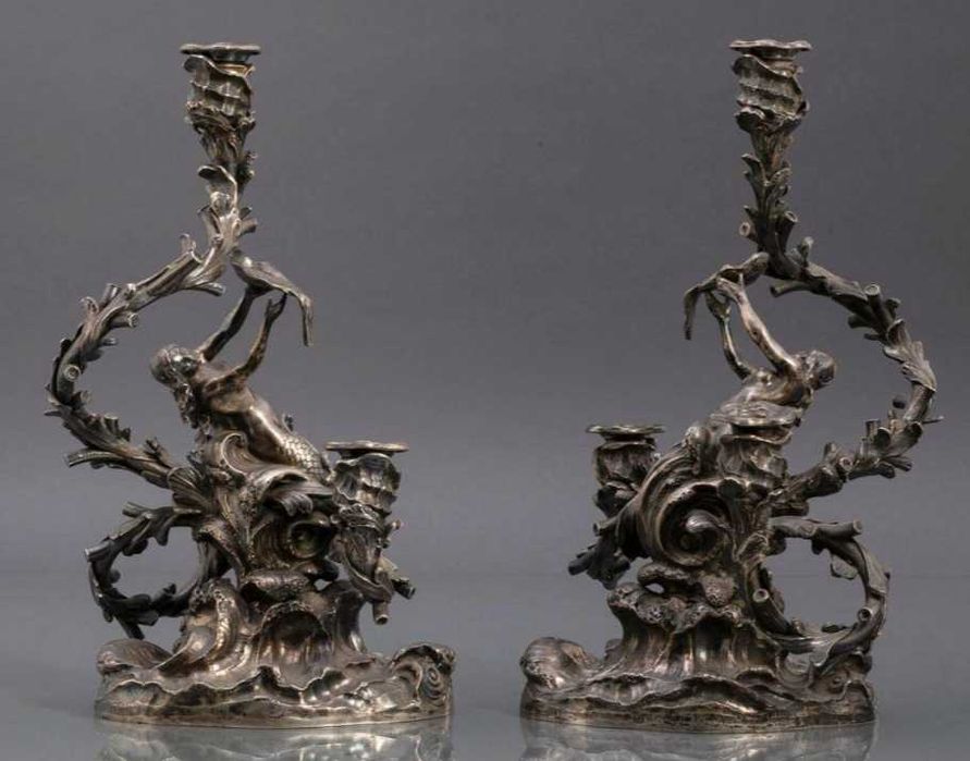 Belíssimo Par de Candelabros antigos de 5 Lumes em prata
