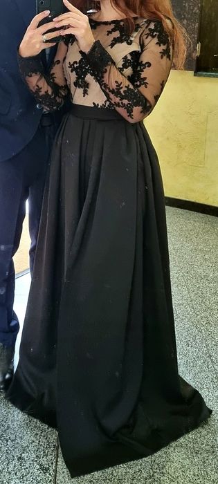 Святкова вечірня сукня довга чорна бежевий