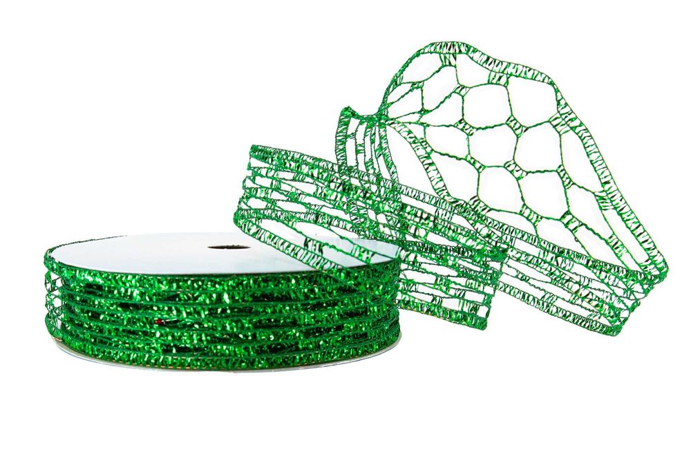 Wstążka tkana metaliczna "Rozciągliwa" 2cm/10m ZIELONA