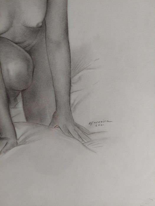 Lindo desenho nu feminino assinado emoldurado