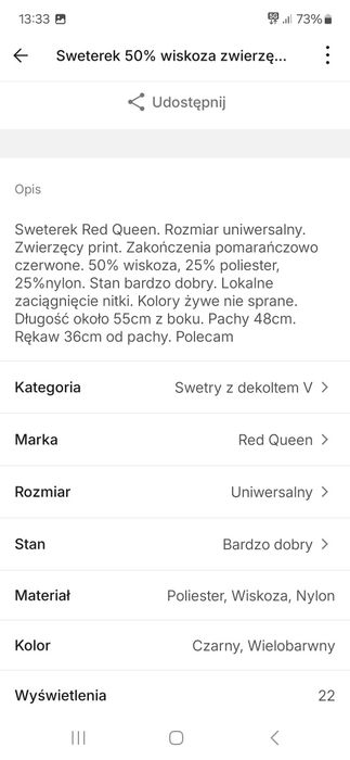 Kolorowy sweterek zwierzęcy motyw