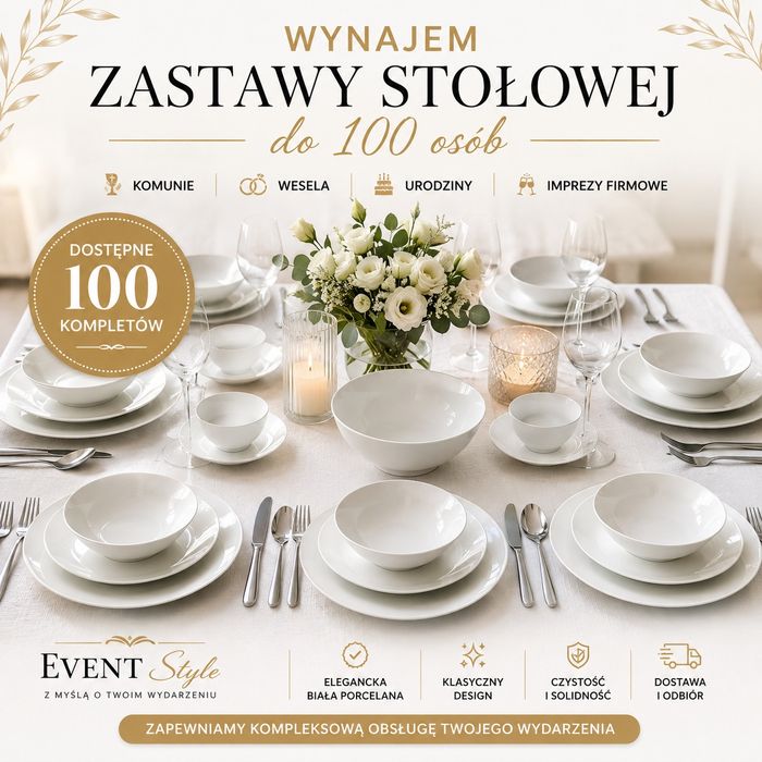 Wynajem zastawy stołowej i sztućców Wesela, Komunie, Imprezy