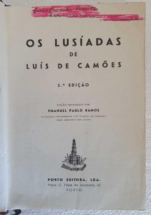 Os LUSÍADAS de LUÍS VAZ DE CAMÕES, 3ª Edição Porto nEditora - anos 40