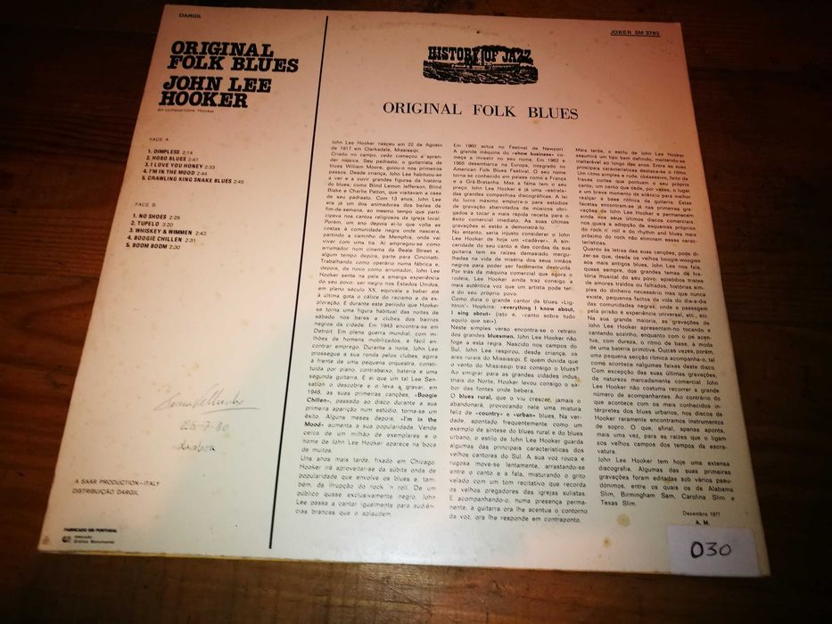JOHN   LEE HOOKER  - Original Folk Blues  LP