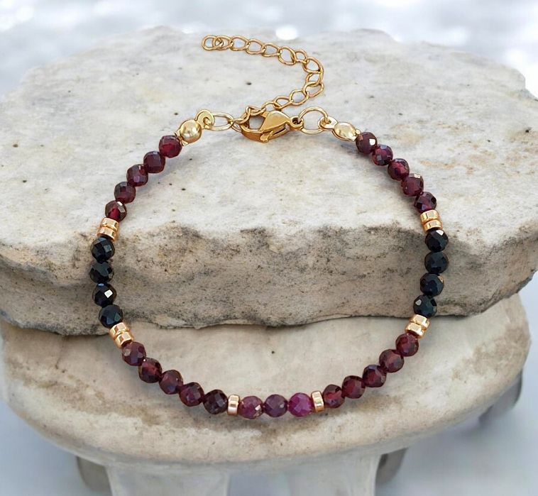 Bransoletka kamienie naturalne turmalin rubin granat hematyt stal