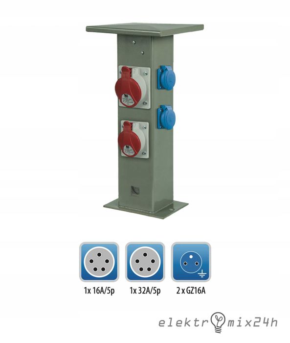 Słupek aluminiowy sterowany pilotem 2x16A 230V | 1x16A/1x32A 5P 400V