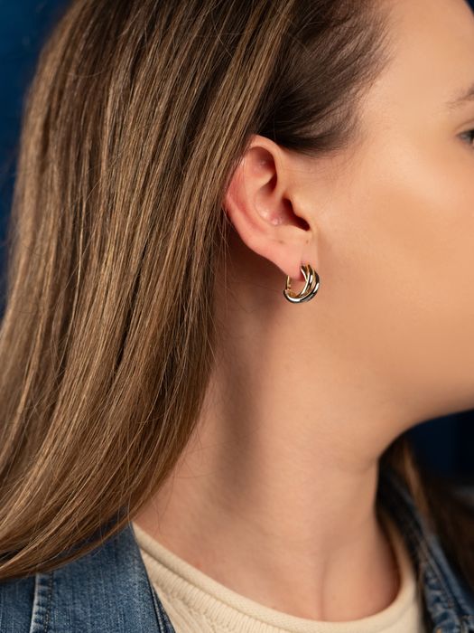 Złote kolczyki 585 półkola, angielskie zapięcie, trinity, 14K kółka