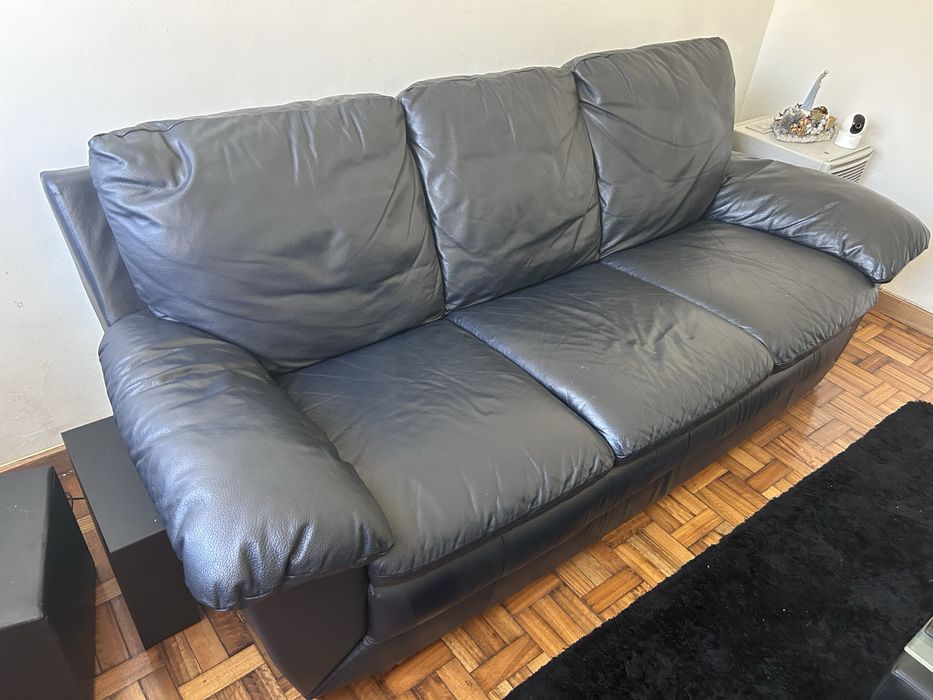 Sofa azul em Pele Divani&Divani
