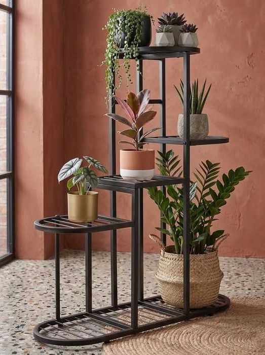 Kwietnik Stojak Metalowy na Kwiaty Dekoracje Loft Industrialny Czarny 79cm