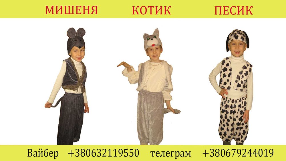 Продам костюм мишеня, котика , песика  для хлопчика на свято