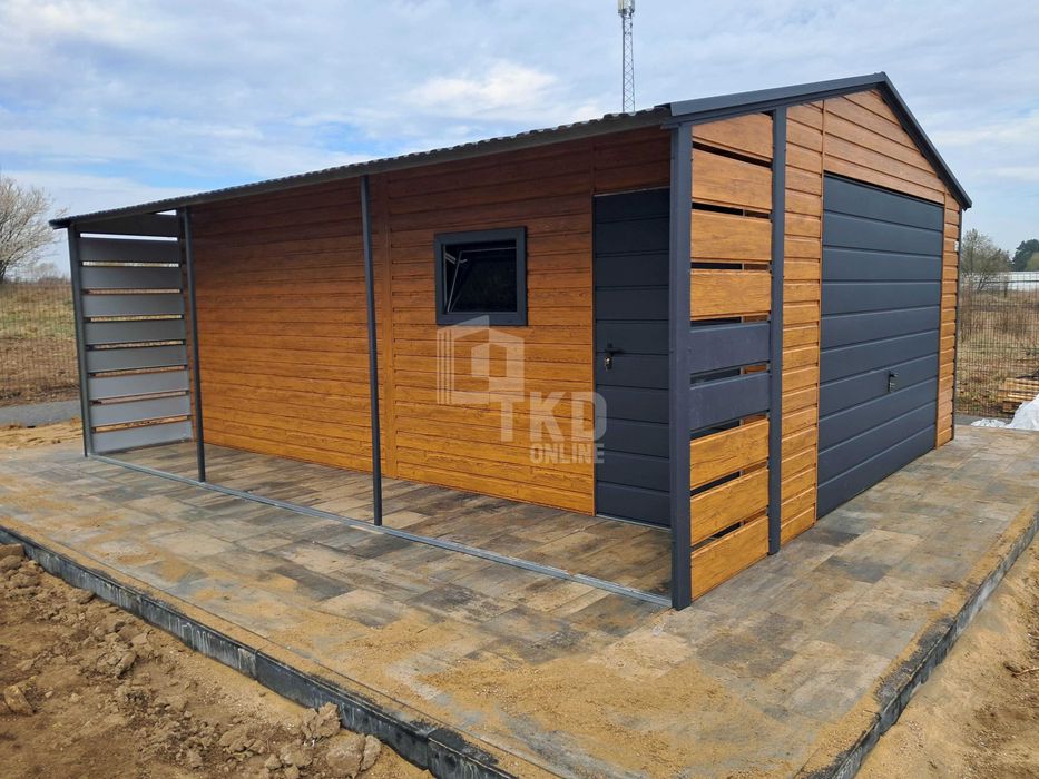 Garaż blaszany 4x5m + wiata 1x5m brama drzwi okno dach TKD269