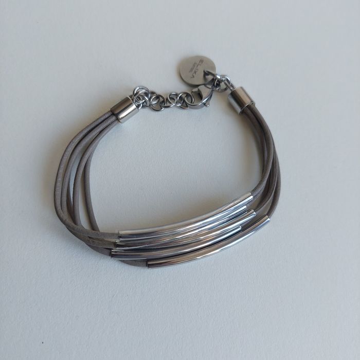 Bransoletka stal szlachetna skóra Apart Elixa szara popiel