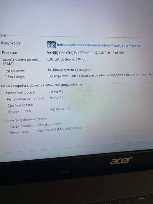 Acer 571G i3/6GB RAM/500HDD