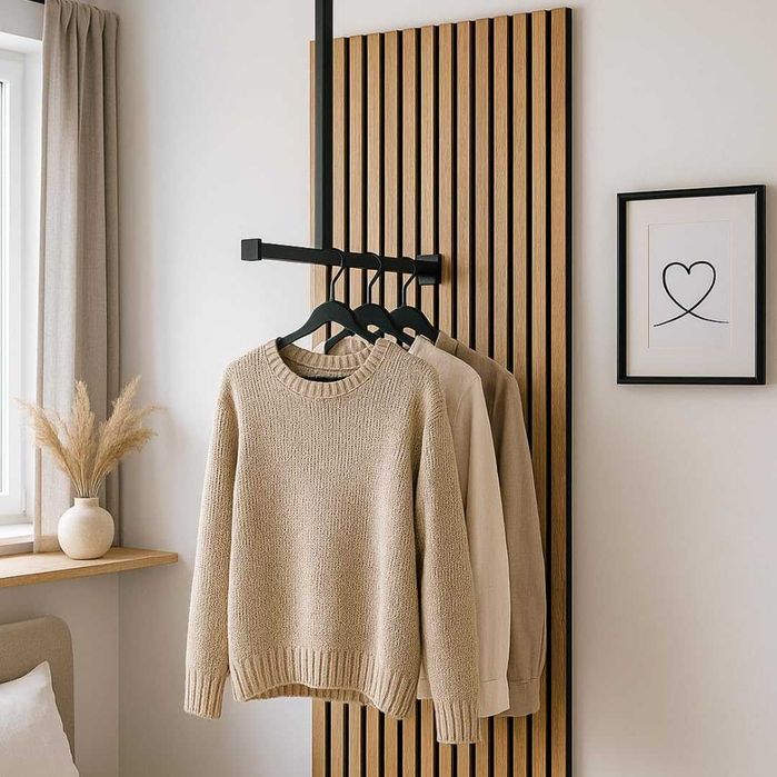 Cabideiro de Parede e Teto em Metal Preto | Guarda-Roupa Suspenso Ajustável 60–90 cm Altura / 50–65 cm Largura