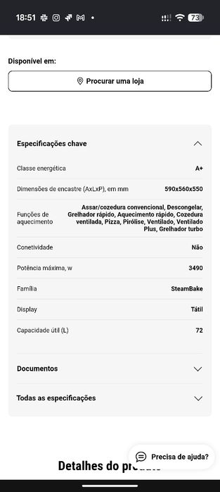Forno Zanussi 72L c/ Limpeza Pirolítica A+ (1 ano de uso)