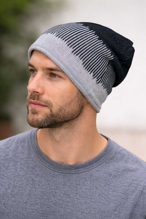 czapka męska banie szary gradient