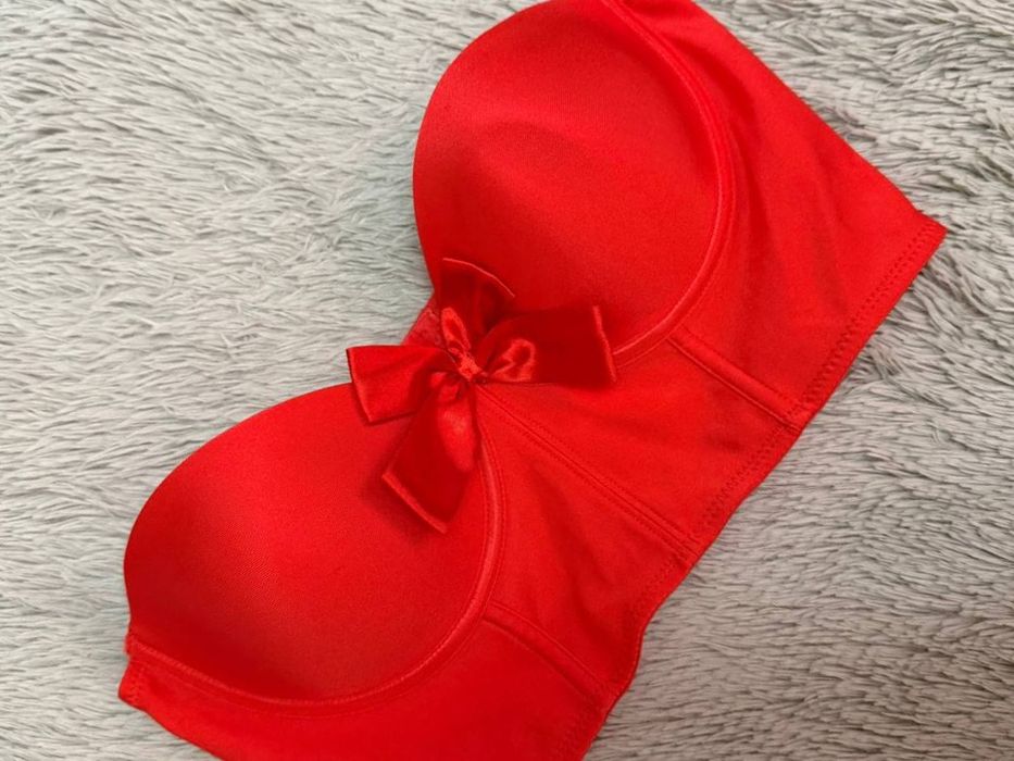 Яскравий червоний бюстгальтер з бантом, розмір 85B, якісна тканина