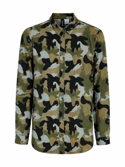 Koszula z długim rękawem moro wojskowa z długo rękawem H&M wiskoza